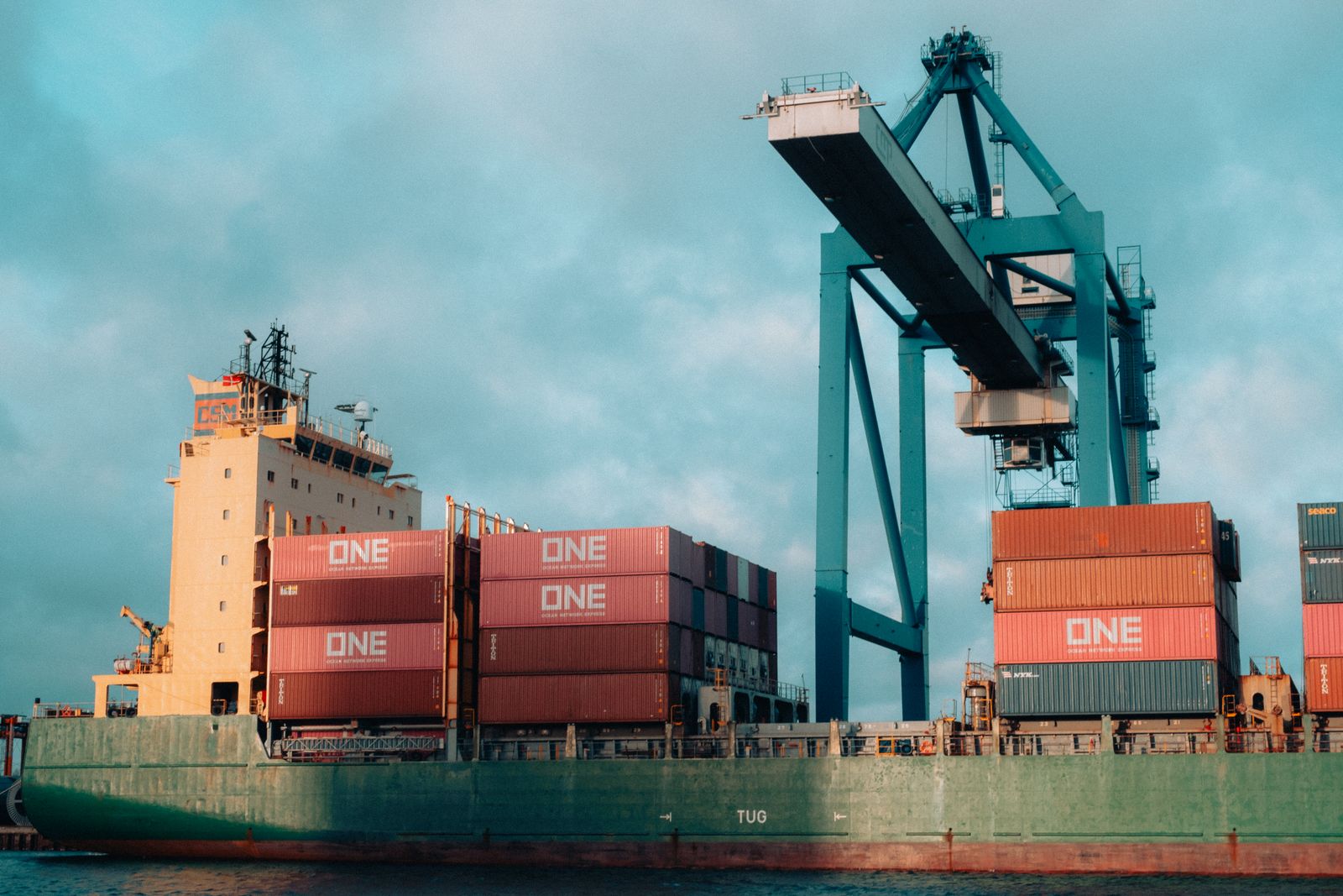 A container ship being loaded at an export port